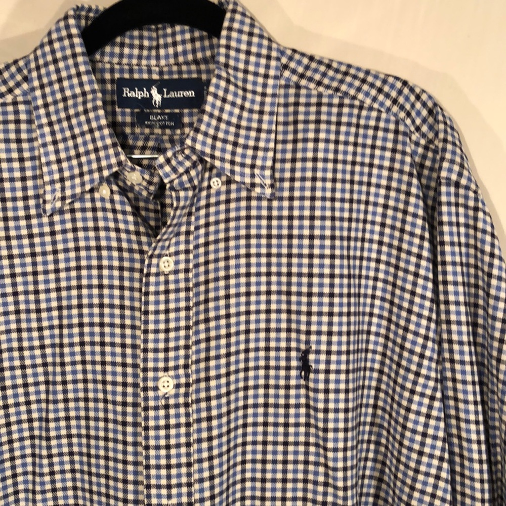 Ralph Lauren Blue & White Plaid Button-Down Size M